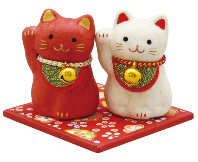 RYUKODO 紅白和紙招財貓(迷你)| Ryukodo Red&White Washi Lucky Cat (Mini)