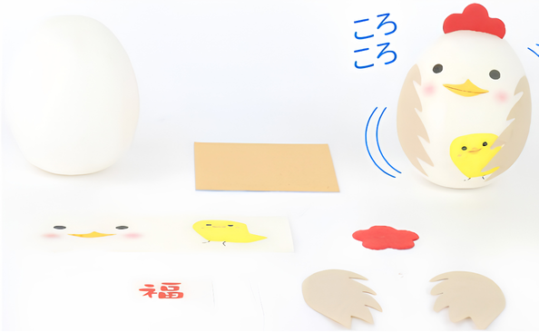 和紙十二生肖- 雞 不倒翁DIY套裝（附指引圖）| Washi Korokoro Zodiac Rooster Craft Kit