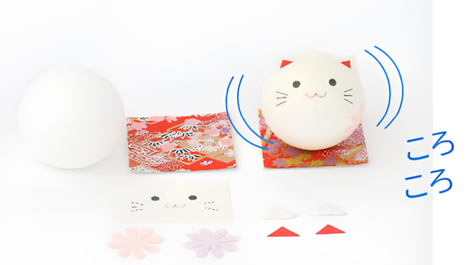 和紙 白貓 不倒翁DIY套裝（附指引圖）| Washi Korokoro Whale Shark Craft Kit