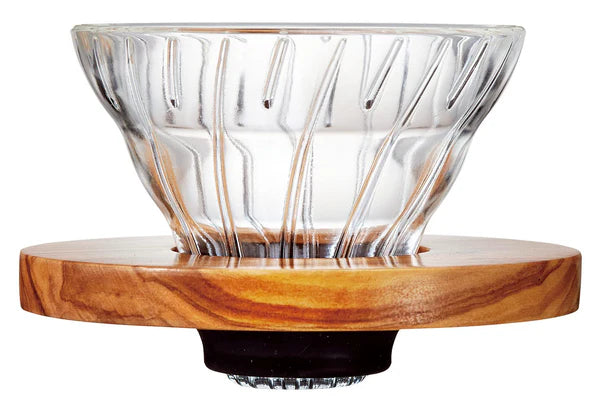 【HARIO】HARIO V60 01 耐熱玻璃手沖咖啡濾杯 橄欖木握架 VDGR-01-OW | HARIO V60 Glass Dripper Olive Wood VDGR-01
