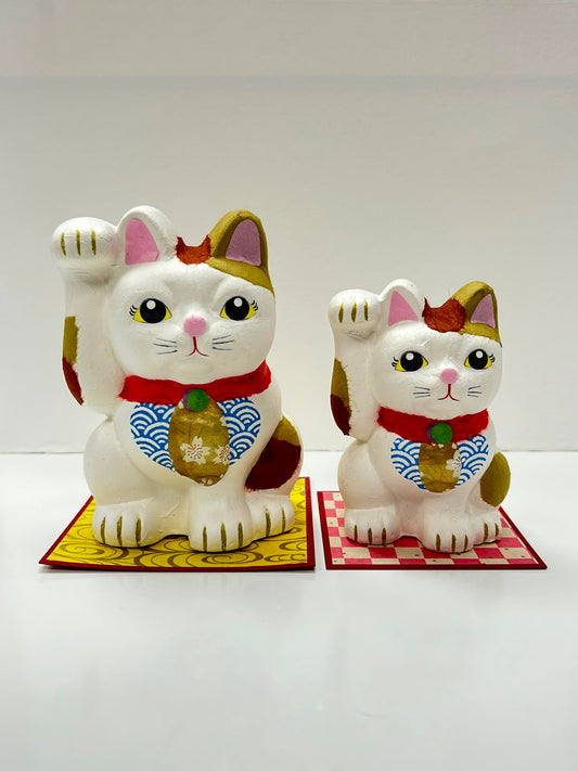 美濃和紙手貼陶瓷人形招財貓 | Mino Washi Paper Hand-Covered Ceramic Maneki Neko