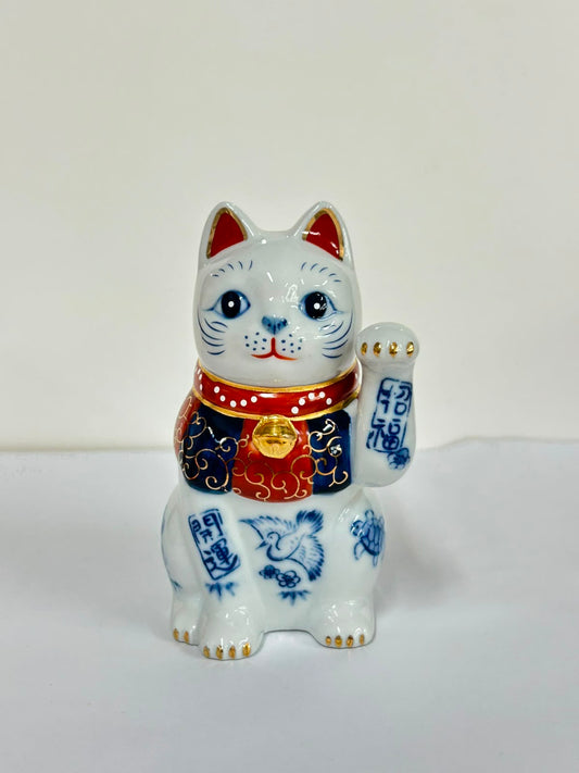 作舍 染付開運招福招財貓(左手)  | Craftman House Lucky and Fortune Cat (Left-Hand)
