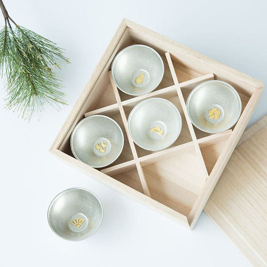 【能作NOUSAKU】能作清酒杯套裝- 5款幸運圖案系列 | Nousaku Sake Cup Set of 5 - Lucky Motif Series