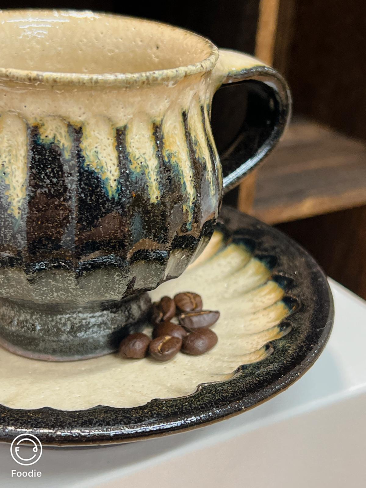 樂久登窯 咖啡杯連碟 (黑杏) | Rakutogama Coffee Cup with Saucer Set (Black)