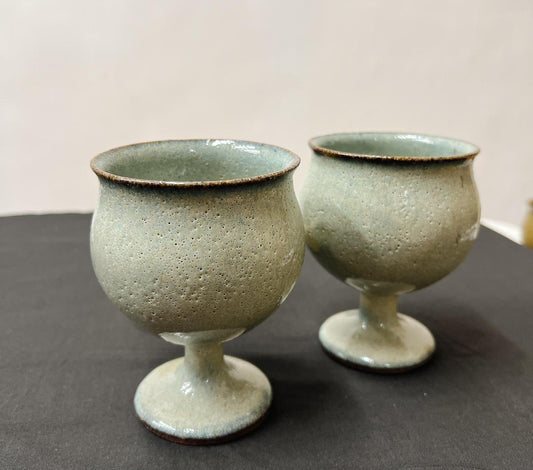 樂久登窯 球型酒杯(細) 青白  | Rakutogama Globlet Wine Glass  (S)